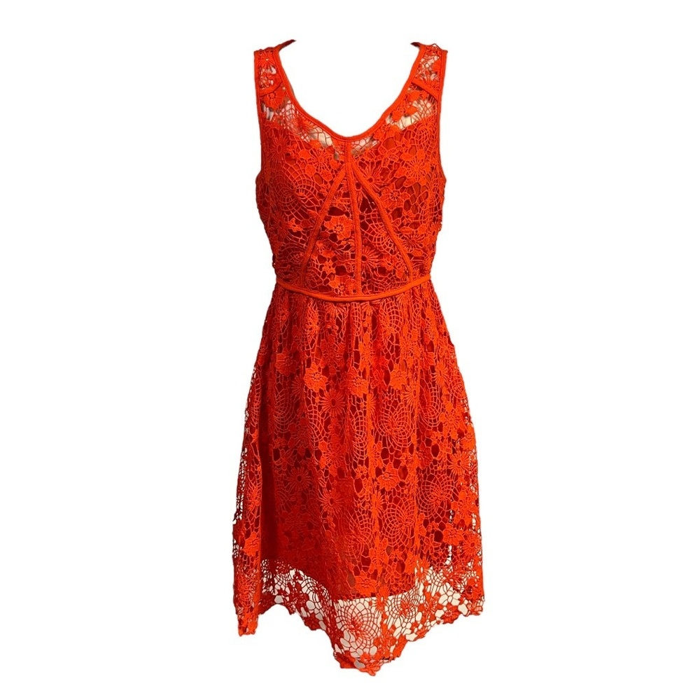 Sugarlips A Line Sleeveless Dress S Orange Floral Lace Overlay Feminine Chic - Picture 2 of 9